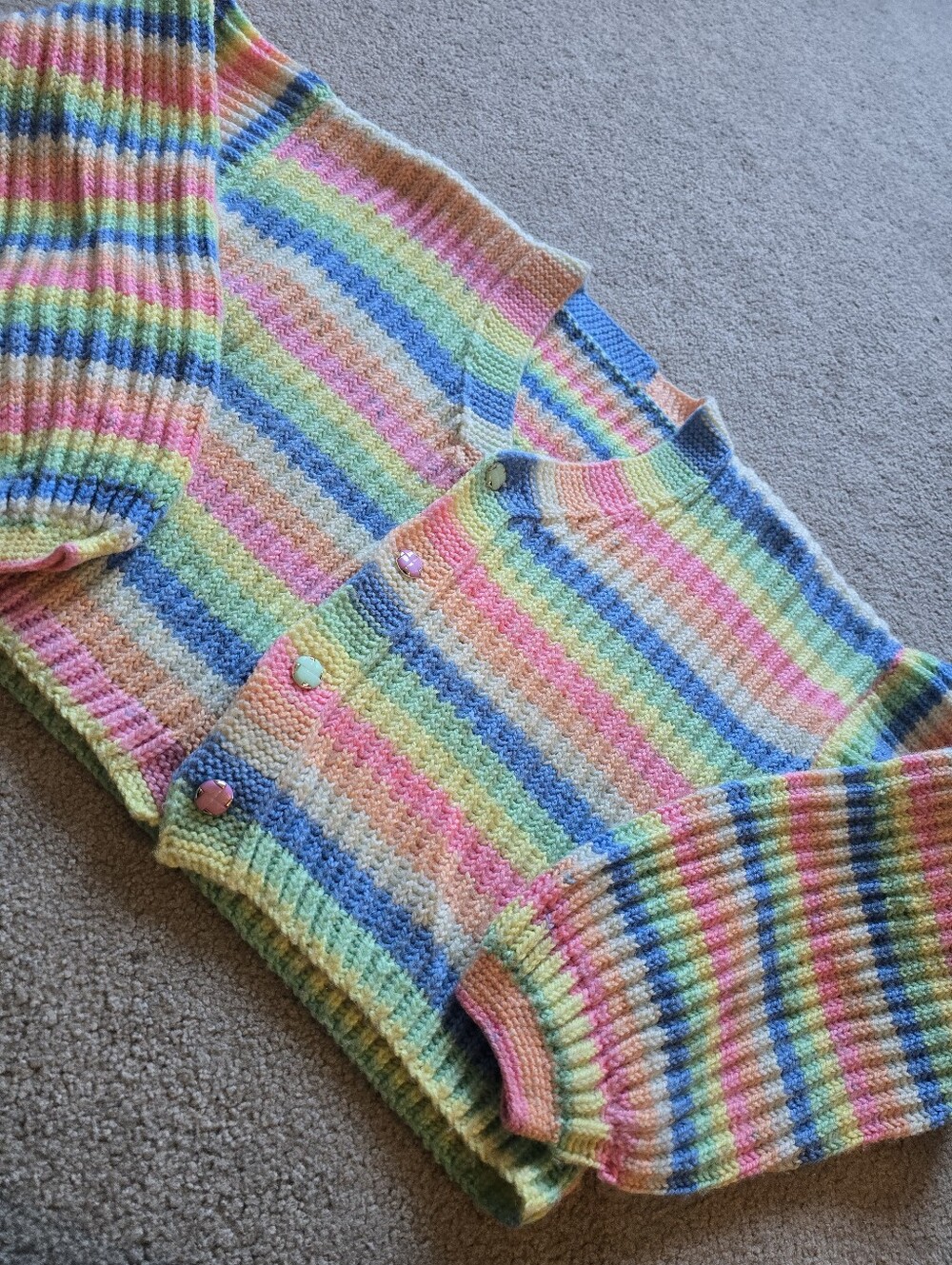 Hand Knit Rainbow Striped Cardigan Size Large